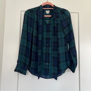 J. Crew blackwatch tartan tie-front blouse